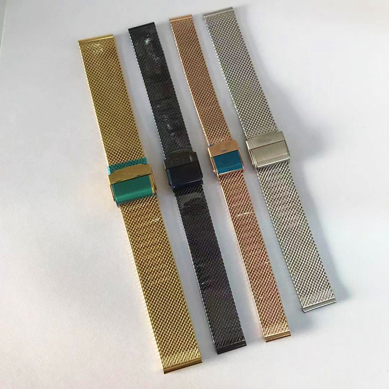 (2개) 시계 액세서리 블랙 골드 남성과 여성의 대체 시계 스트랩 금속 메쉬 스트랩 스틸 스트랩 남성 및 여성 시계 체인