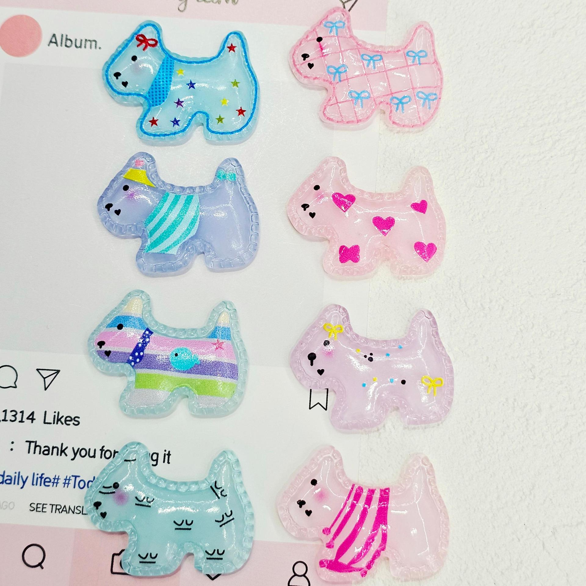 투명 강아지 머리핀, 나막신 액세서리, 휴대폰 케이스 패치, 브로치, 가방, 앞머리 클립, DIY 쥬얼리 액세서리