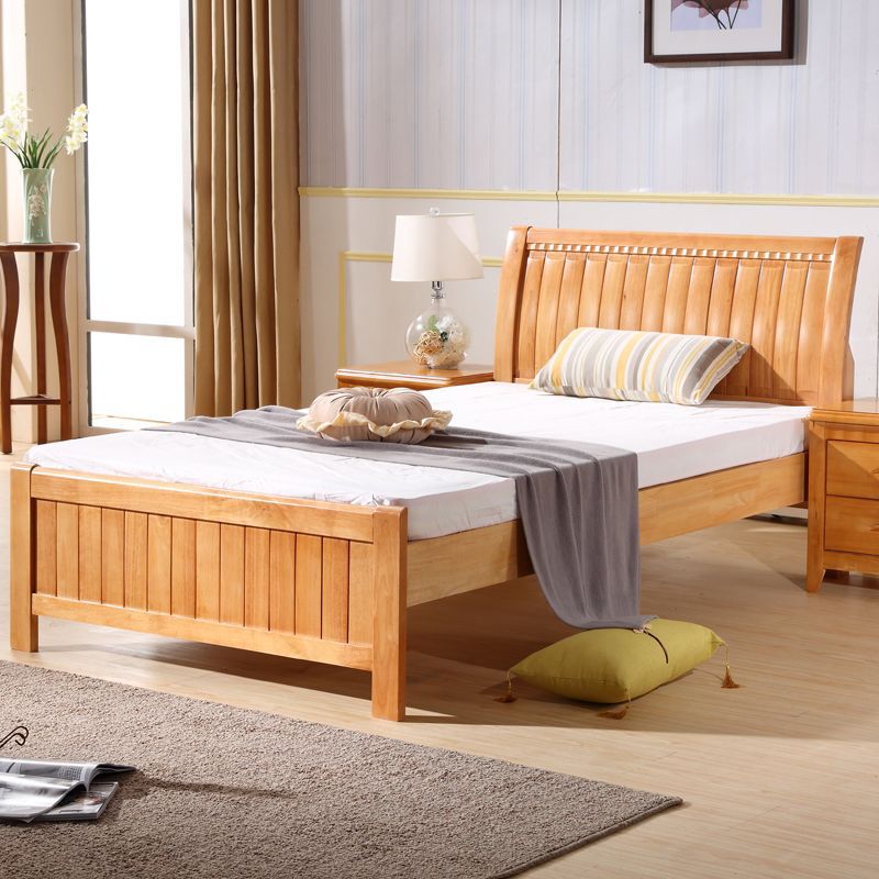 Space-Saving Oak Bed for Small Apartments, Single-Size Space-Saving Solid Wood Bed Board, Breathable Mattress Protector, Durable