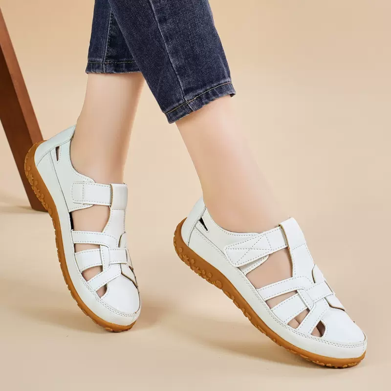 跨境大码35-44夏季手工复古凉鞋软底妈妈鞋魔术贴休闲女鞋沙滩鞋