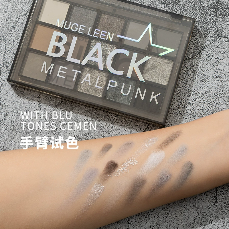 Палетка теней для век MUGE LEEN 15 цветов Black Metalpunk — Smoky Matte и блеск