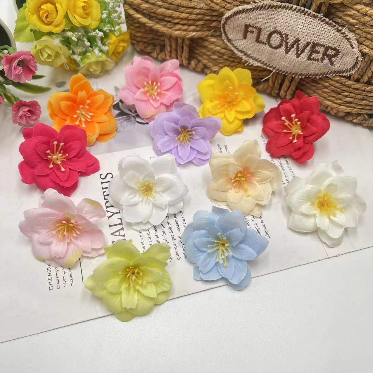 Artificial silk cloth 5.5cm peach blossom flower head handmade headdress cake clothing decorative flower wedding flower dining plate