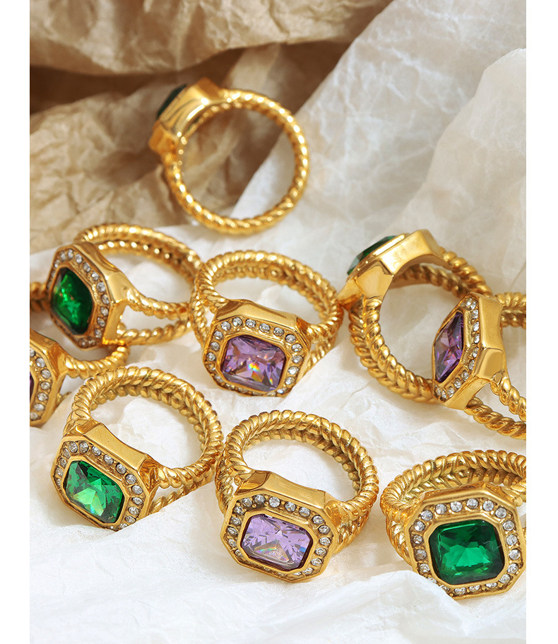Banquet Occasion 304 Stainless Steel Material PVD Coated Real Gold Plated 18K Gold Square 304 Stainless Steel Glam Waterproof Non Tarnish Rings