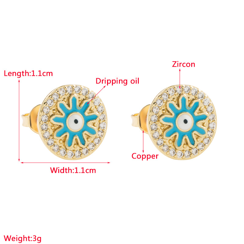 Fashion Eye Copper Ear Studs Inlay Zircon Copper Earrings 1 Pair display picture 1