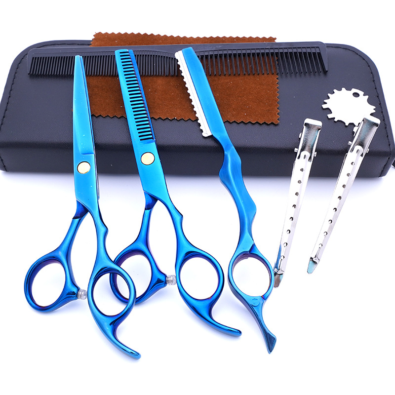 Tijeras de peluquería de acero inoxidable de 6 pulgadas, juego de cuchillos para cortar el cabello de colores, tijeras de adelgazamiento, tijeras profesionales para peluquería