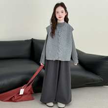 女童秋装马甲套装2025新款女大童秋季韩系打底衫儿童阔腿裤三件套