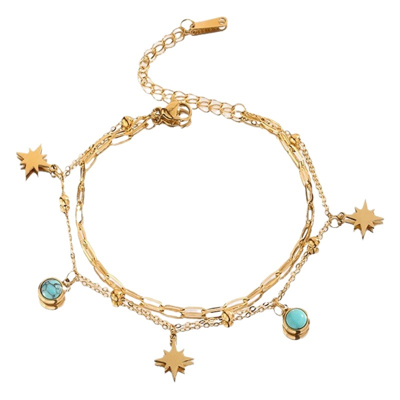 Meiji 2024 transfronteriza europea y americana nuevo titanio acero geométrico azul turquesa Oval Sun Star colgante pulsera de la joyería