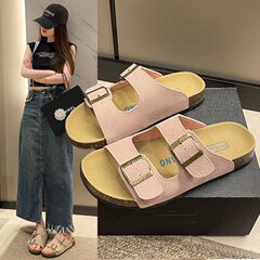 英倫復古搭扣拖鞋女夏外穿2024新款韓版一字拖平底鞋沙灘鞋涼拖女