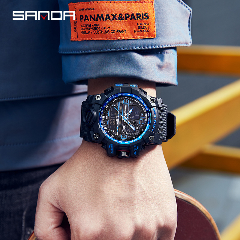 Sanda nuevo reloj moda hombres estudiante juventud reloj electrónico impermeable multifuncional reloj al por mayor