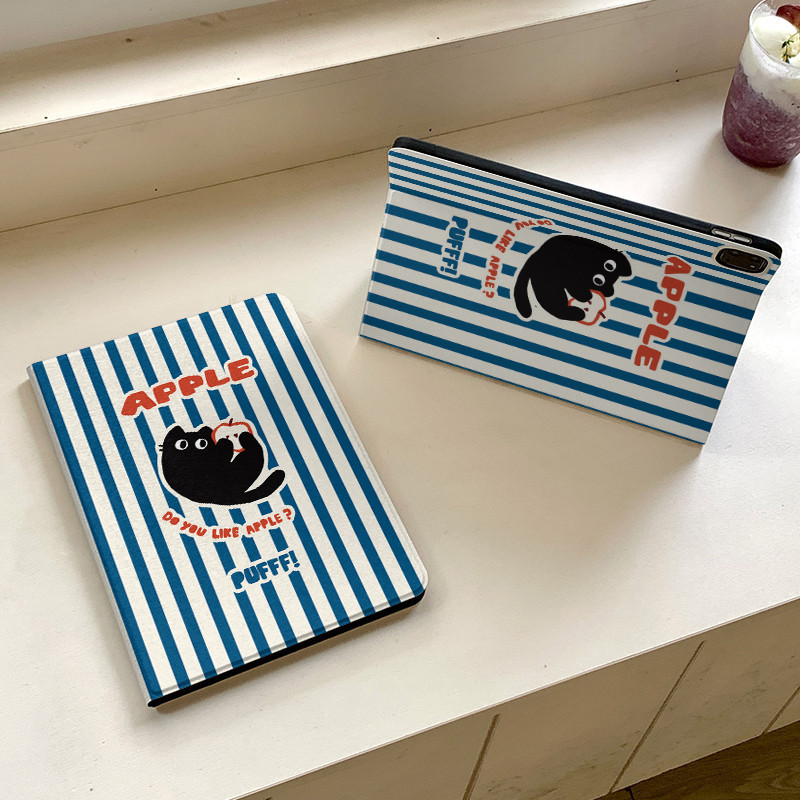 Striped black cat book-style iPad protective case suitable for iPad 9/10/11, full cover for air7/6 13 Striped black cat book-style iPad protective case suitable for iPad 9/10/11, full cover for air7/6 13