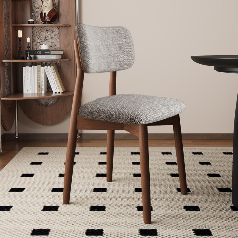 Silla de comedor de madera maciza, cuero de microfibra, restaurante doméstico, silla trasera de tela de algodón y lino, mesa y silla de comedor de hotel, taburete, silla duradera