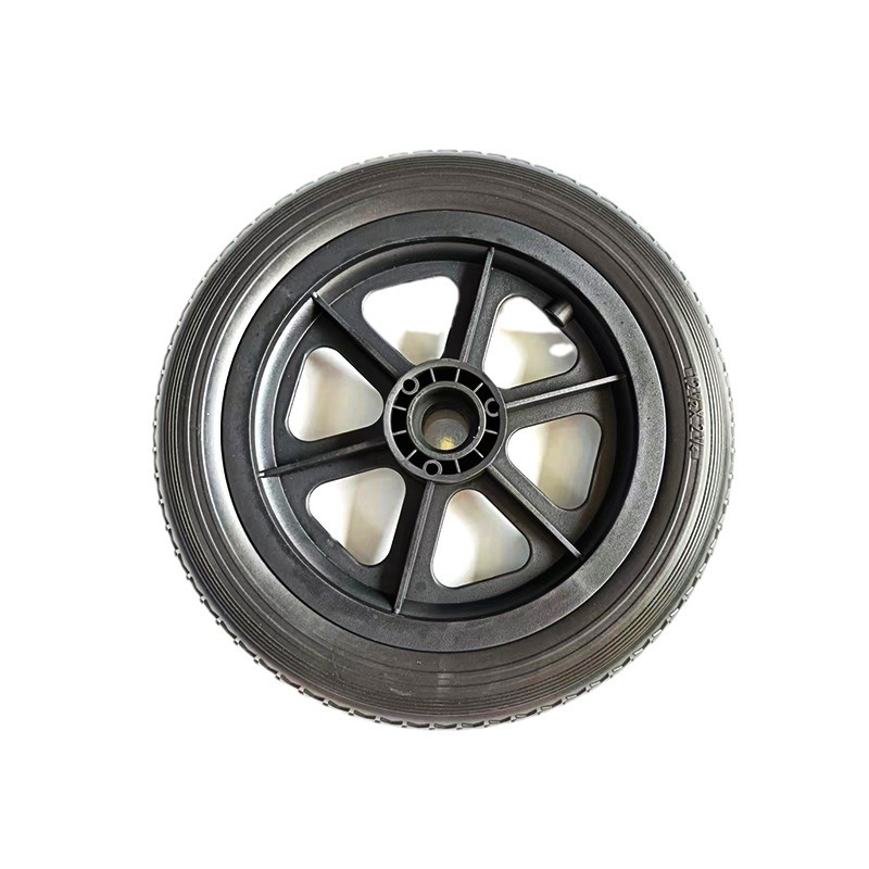 12寸PU车轮聚氨酯后轮16寸发泡免充气实心轮椅轮胎PP车轱辘医疗轮