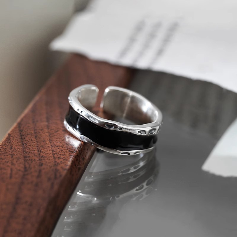 Sunrise Black Dropping Glaze Index Finger Ring for Women's Niche Design Simple High-end Fashion Personality Opening Ring Trendy Sunrise Black Dropping Glaze Index Finger Ring for Women's Niche Design Simple High-end Fashion Personality Opening Ring Trendy