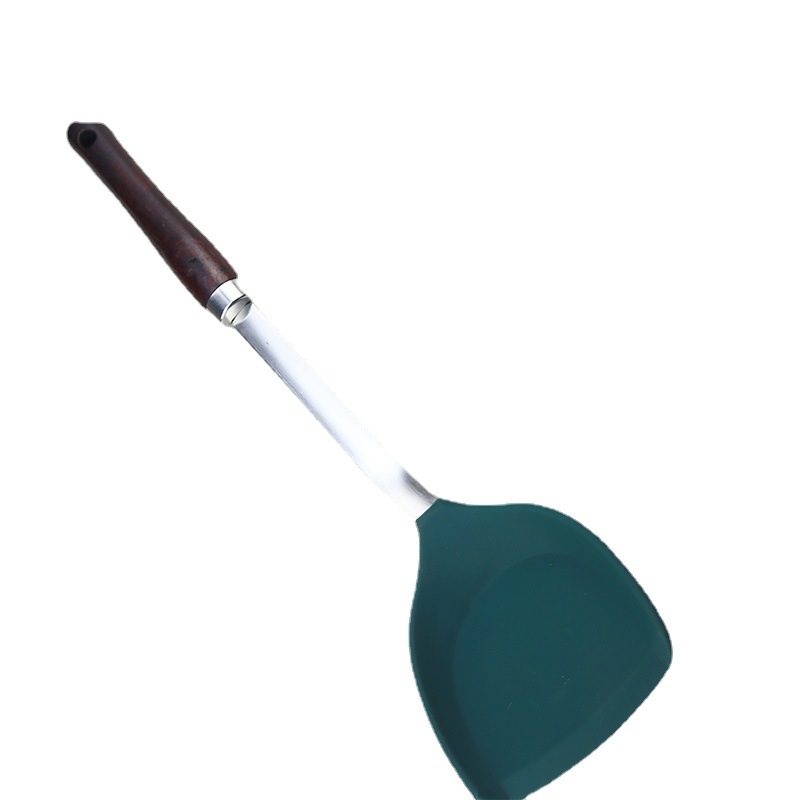 Stainless steel lengthened wooden handle silicone spatula kitchen supplies household non-stick frying spatula soup spoon cooking pot spatula
