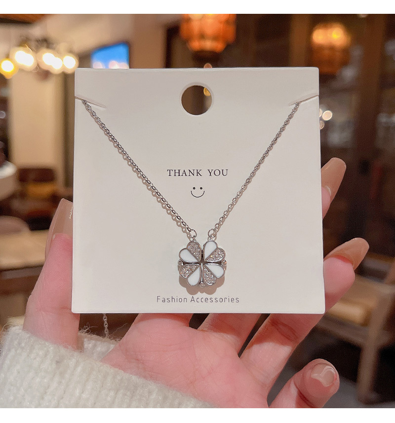 Fashion Flower Titanium Steel Plating Zircon Pendant Necklace 1 Piece