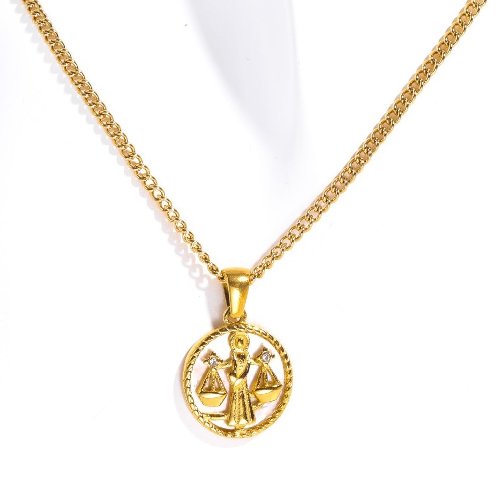 Collar Moneda del Horóscopo, 12 Signos, Bañado en Oro image 13