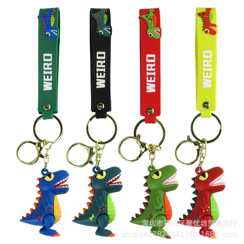 2022 Cross-border Four-color Dinosaur Car PVC Keychain Creative Cartoon Tyrannosaurus Rex Schoolbag Pendant Small Gift
