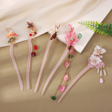 古风流苏仿玉发簪板材盘发新中式汉服精雕头饰日常挽发古装发钗女