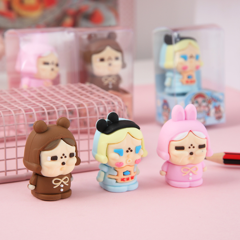 Cartoon llor muñeca cuchillo de lápiz de alto valor facial pegamento suave cuchillo de lápiz lindo grano estudiantes de primaria aprendizaje suministros de papelería