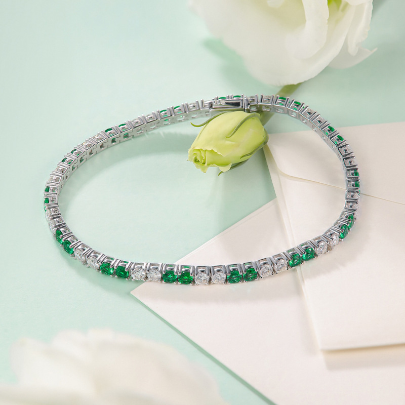 Cross-border hot sale S925 sterling silver cultivation emerald tennis bracelet fashion personality moissanite emerald jewelry