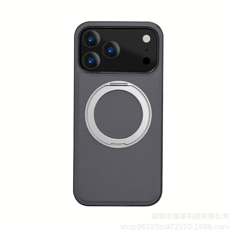 适用iPhone17promax 旋转支架手机壳360度磁吸商务素皮防摔保护套|undefined