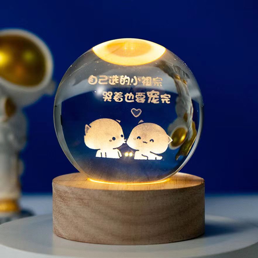 星空宇航员白水晶球发光3d内雕小夜灯桌面摆件七夕情人节礼纪念物 - 24