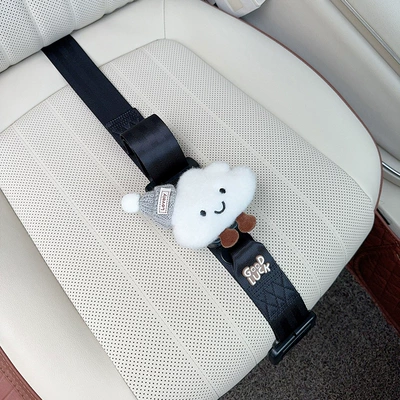 Car seat belt | cute car-mounted belly support belt - three-point-anti-strangling-safety-belt-black-with-gray-cap-and-white-cloud-design
