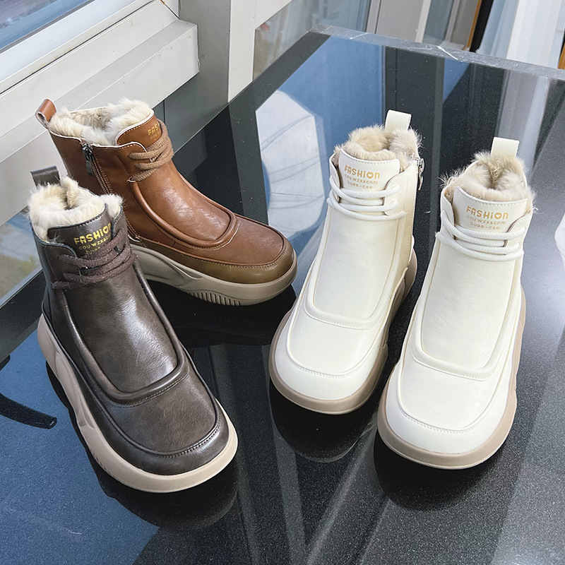 保暖真皮兔毛雪地靴2025冬季新款厚底增高女靴时尚潮流百搭马丁靴