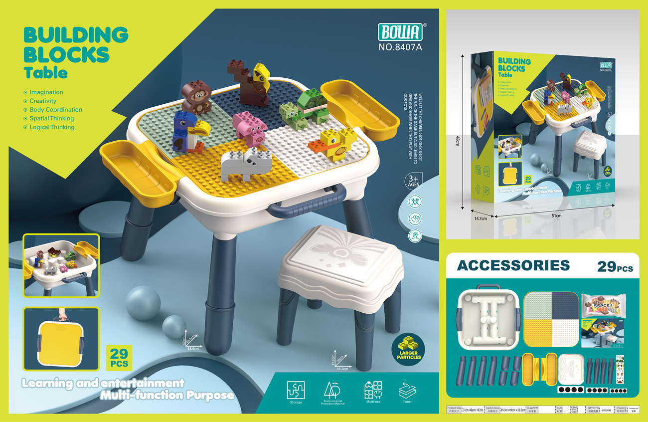 Comercio exterior niños multi-funcional gran partícula ensamblada mesa de bloques de construcción juguete Rueda de la fortuna animal pequeña partícula DIY mesa de bloques de construcción