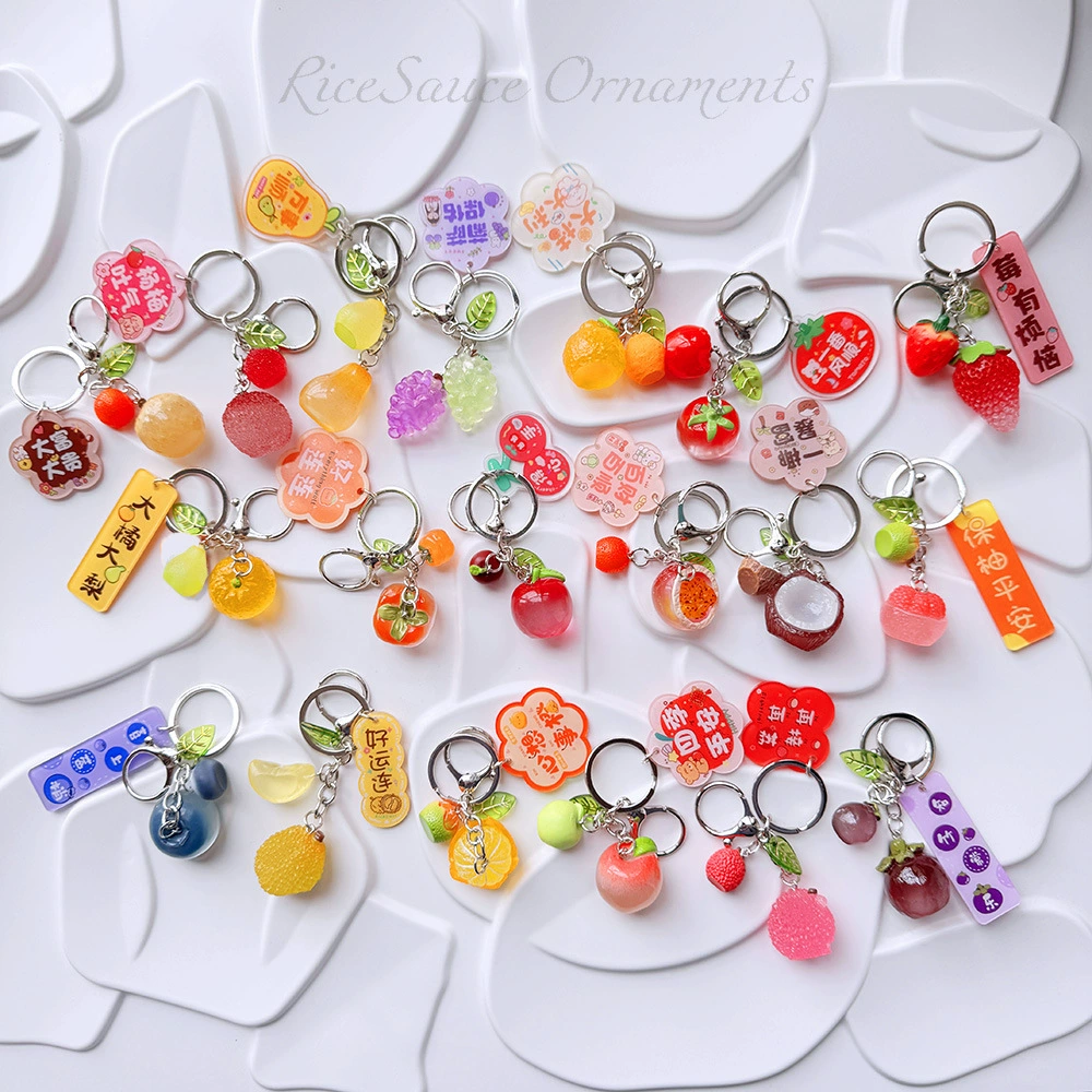 Acrylic Fruit Keychain Pendant, Cute Mini Charm with Leaf Tag, Single or Multi‑Piece Options