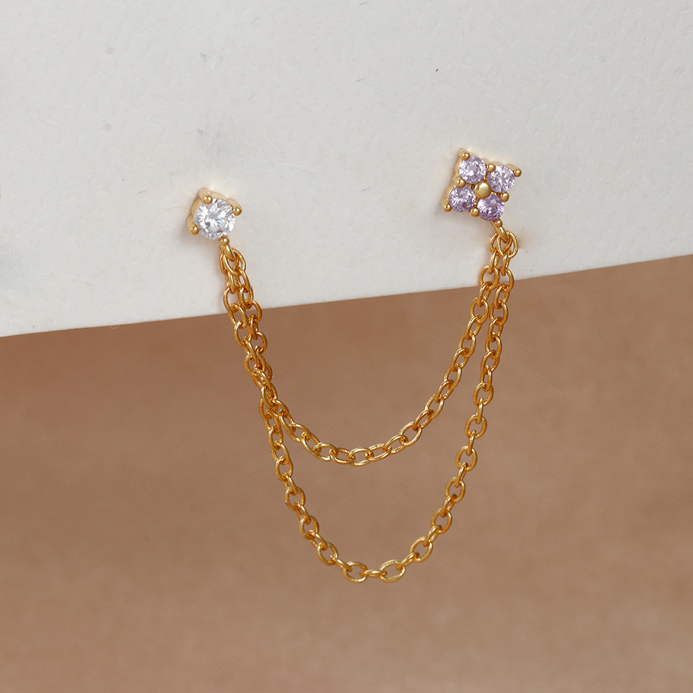 1 Pièce Style Ig Fleur Placage Chaîne Incruster Le Cuivre Zircon Boucles D'oreilles display picture 9