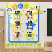 每周班级之星小学教室布置装饰文化墙建设自粘亚克力3d立体墙贴纸