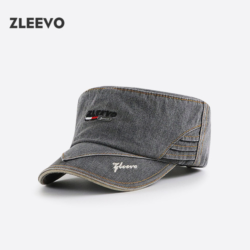 Yangguan/ZLEEVO Washed and Distressed Flat Top Hat Men's Sun Hat Women's Outdoor Leisure Military Hat Factory Direct Sales