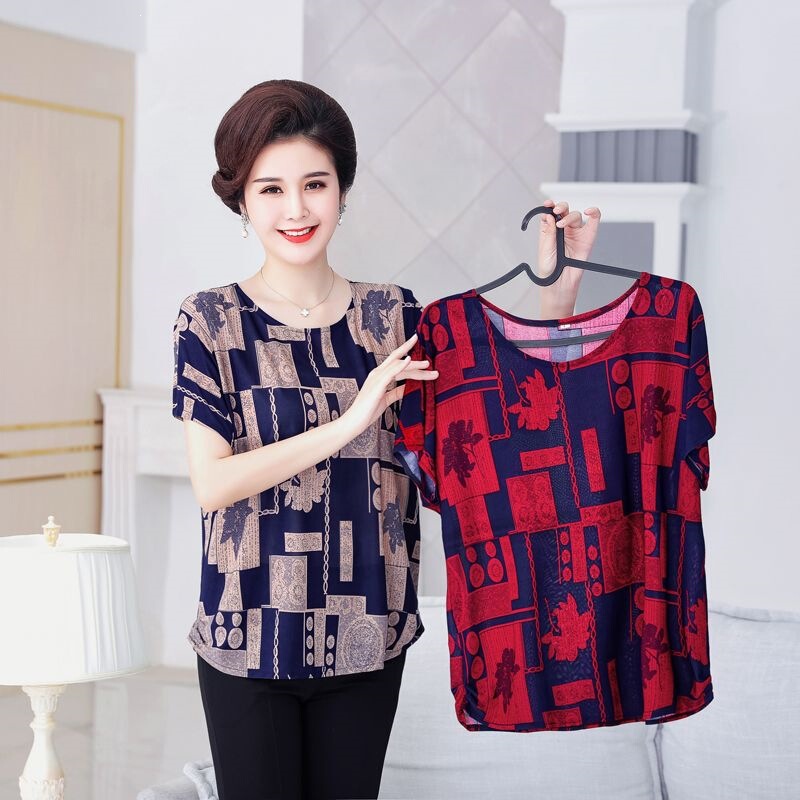 New Style Short-Sleeved Shirts for Middle-Aged and Elderly People, Plus Size and Extra Weight, Summer Loose-Fitting Grandma Clothes with Bat Sleeves New Style Short-Sleeved Shirts for Middle-Aged and Elderly People, Plus Size and Extra Weight, Summer Loose-Fitting Grandma Clothes with Bat Sleeves