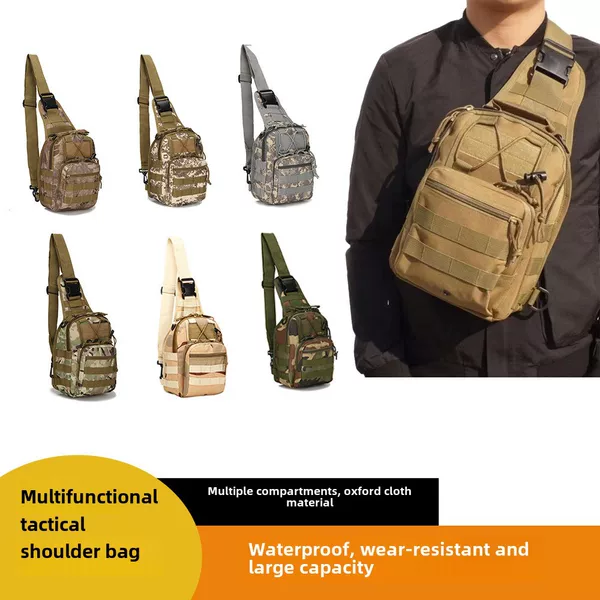 Men's small chest bag canvas riding shoulder bag military fan tactical small chest bag outdoor sports mountaineering portable shoulder bag