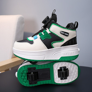 2025 Autumn and Winter Children's Shoes Mid-Top Heelys Waterproof Leather Double-Wheel Heelys Children's Sports Shoes Factory Direct Sale