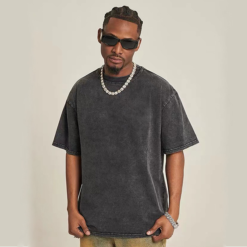 Europa y América retro camiseta de manga corta para hombres verano nuevo cuello redondo suelto batítico de tamaño grande hacer vieja camisa de moda