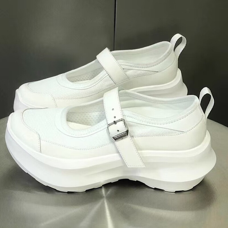 Summer Mary Jane Women's Shoes Knitted Thick Sole Heightening Retro Mary Jane Sandals One-Line Mesh Sports Casual Shoes