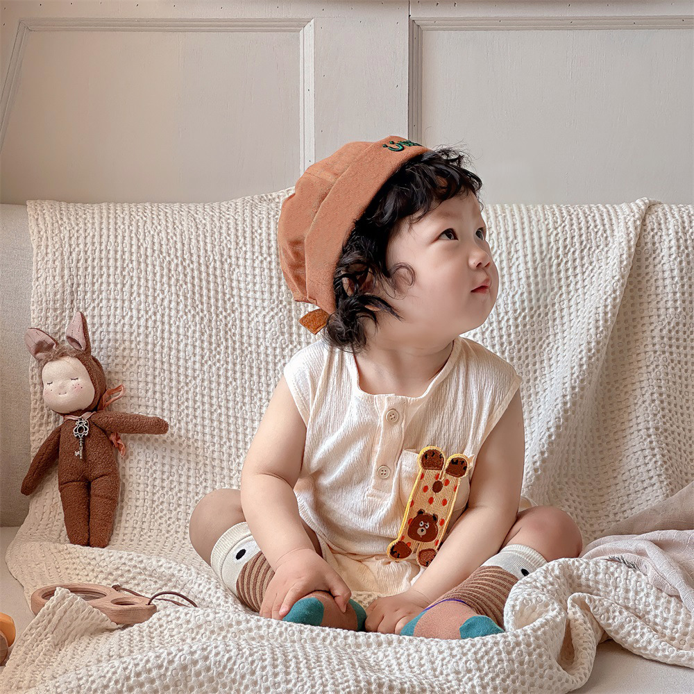 2024 verano coreano estilo occidental lindo chico bebé delgado recién nacido dibujos animados sin mangas mamelucos ropa de casa ropa de salida