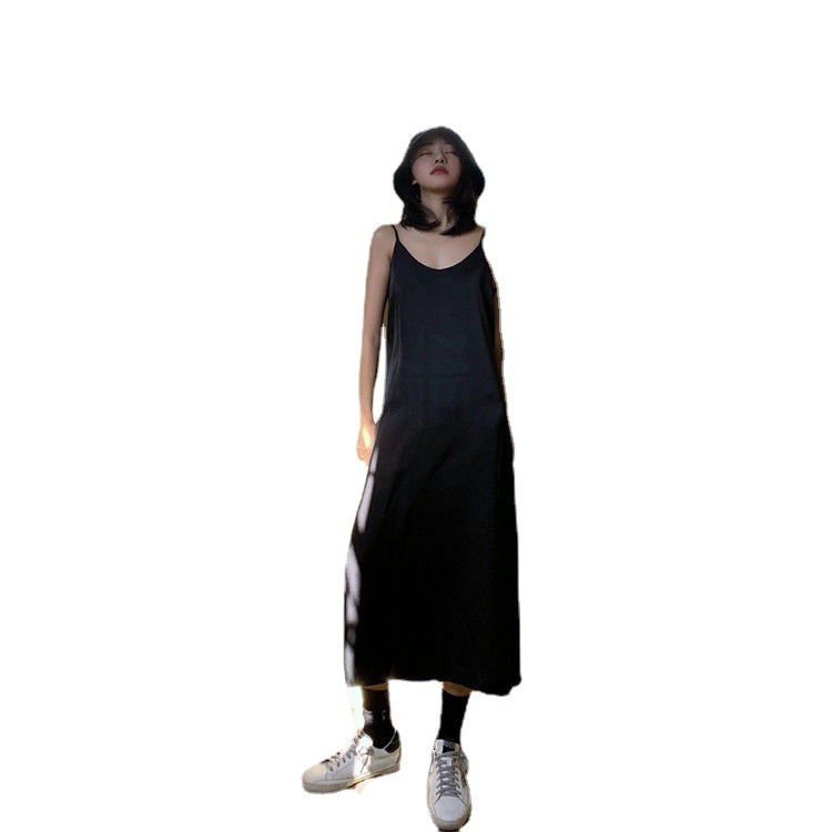 Fashionable elegant black summer slip dress