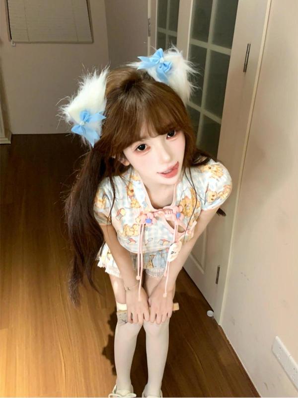 新中式国风短裙夏季收腰显瘦蕾丝拼接少女风甜美印花旗袍连衣裙女|undefined