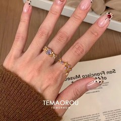 韓系小衆紫荊花指輪ファッション百合高級感気質食指戒軽豪華風精致指環手飾り