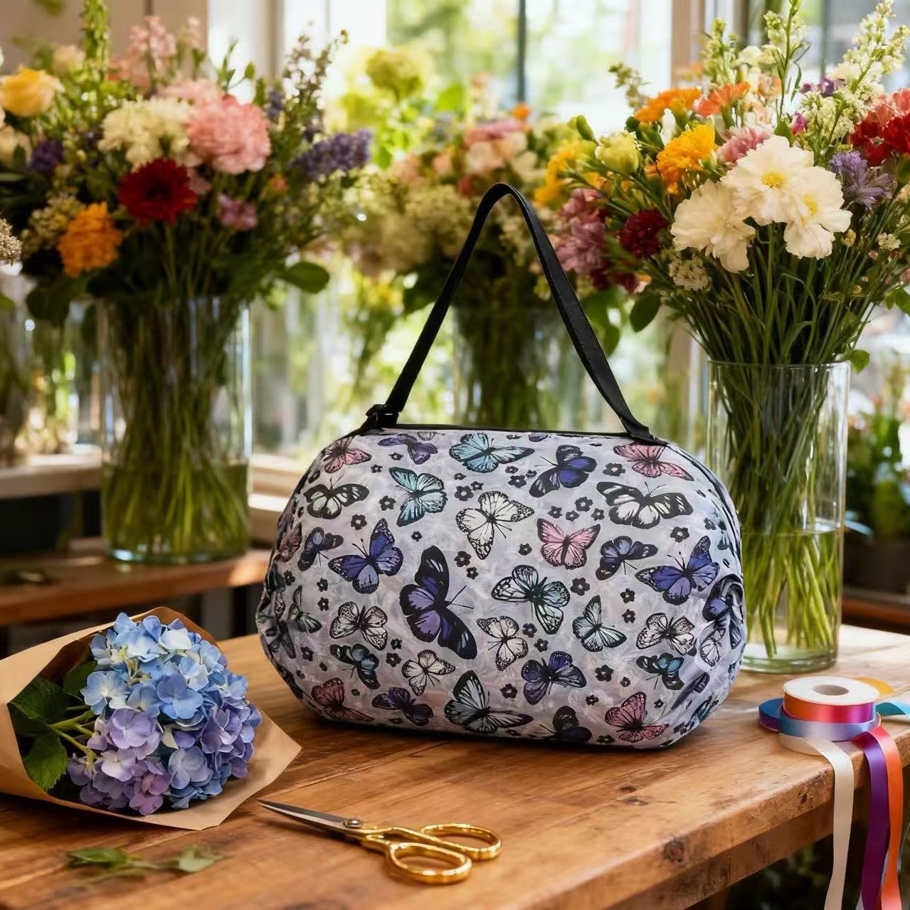 컬러 나비 접이식 아코디언 백 50*35CM