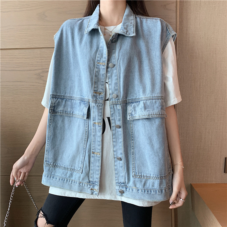 2021 Harajuku Vest Denim Jacket Women's Loose Korean Style Outer Wear Spring and Summer Student Vest Waistcoat Top 2021 Harajuku Vest Denim Jacket Women's Loose Korean Style Outer Wear Spring and Summer Student Vest Waistcoat Top