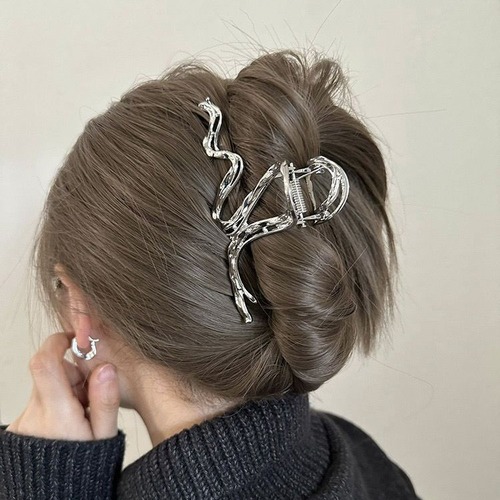 高级感冷淡风液态线条金属大号抓夹高品质后脑勺发抓盘发鲨鱼夹女