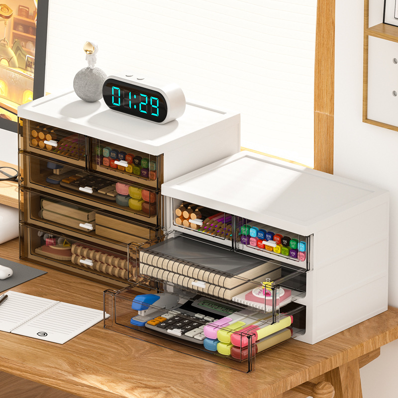 Caja de almacenamiento transparente de escritorio de estilo cajón Escritorio de oficina multifunción organizador artefacto papelería gabinete de almacenamiento de artículos diversos