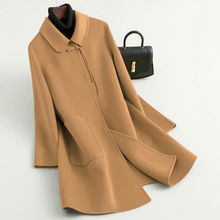 2025秋季新款简约大码女装双面羊毛大衣妈妈装红色大衣呢子外套女