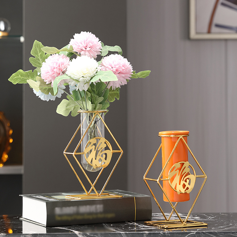 Fábrica al por mayor estilo chino de cerámica florero de vidrio decoración flor seca flor hidropónica dispositivo sala de estar mesa de estudio Decoración