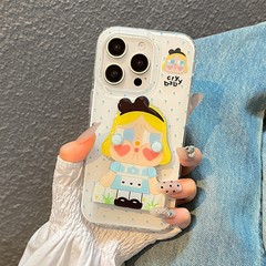 韩系可爱波点哭娃适用苹果17/16手机壳小米15镜子支架vivo华为P60