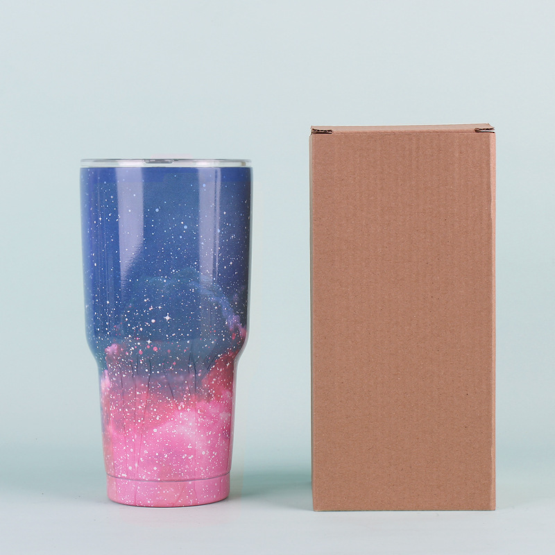 Impresión de transferencia de pintura transfronteriza Taza de coche de 30 onzas Taza de helado al vacío al aire libre cielo estrellado coche taza de cerveza de acero inoxidable logotipo impreso image 14